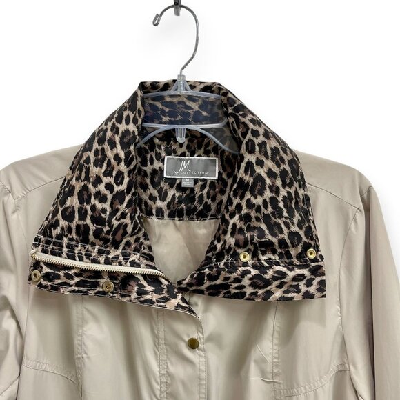 JM Collection Women Windbreaker Rain Jacket Hooded Drawstring Cheetah Print - Picture 6 of 13